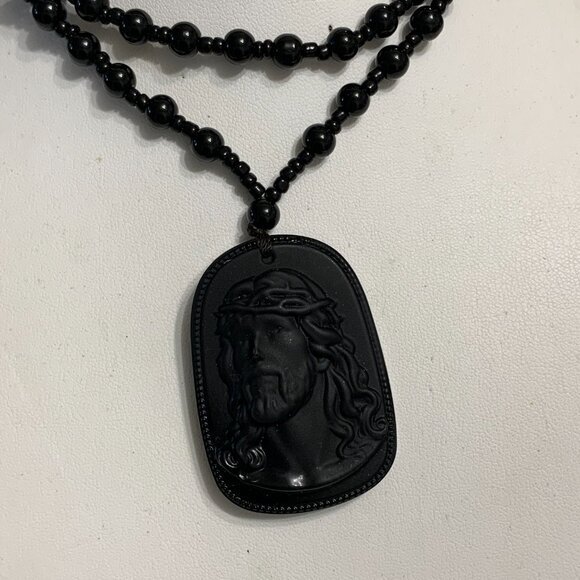 Family Statement SHIVE Necklace BLACK JADE  JESUS - Picture 2 of 2